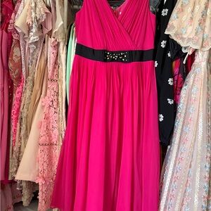 Kate Spade Vibrant Pink Midi Dress with Black Accent
